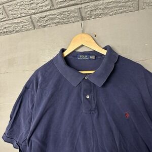 Polo Ralph Lauren Mens 3XLT Tall Long Sleeve Polo Shirt Navy Blue Heather Cotton